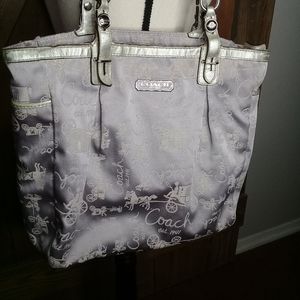 Coach Lavender Silver Glitter Horse Carriage Canvas Metallic Vintage Tote
